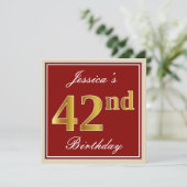 Invitation Elégant, Rouge, Faux Gold 42e anniversaire; Nom pe (Debout devant)