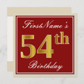 Invitation Elégant, Rouge, Faux Gold 54e anniversaire; Nom pe (Devant / Derrière)