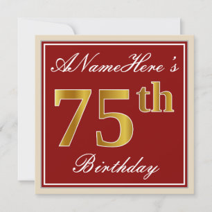 Invitation Elégant, rouge, Faux Gold 75e anniversaire ; Nom p