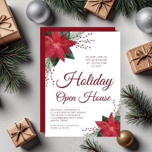 Invitation Elégant Rouge Floral Poinsettia Holiday Open House