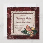 Invitation Élégant rouge foncé avec fête de Noël cardinale (Devant)