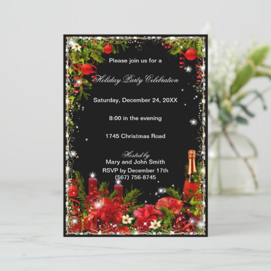 Invitation Élégant rouge manger Boire Soit Joyeux Noël Fête (Debout devant)