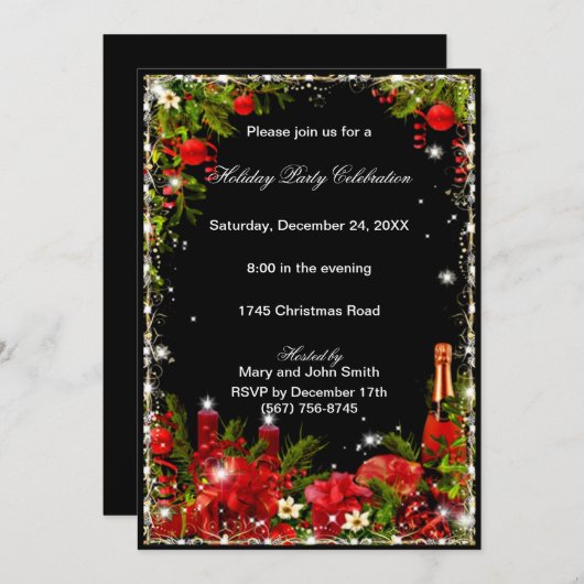 Invitation Élégant rouge manger Boire Soit Joyeux Noël Fête (Devant / Derrière)