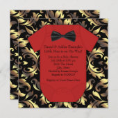 Invitation Elégant Rouge Noir et Or Bébé Garçon Douche (Devant / Derrière)