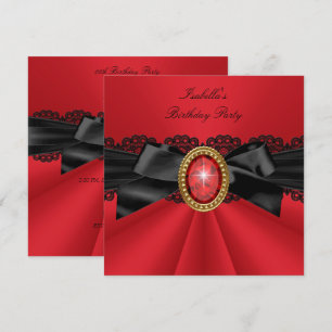 Invitation Élégant Rouge Noir Or Bijou Fête d'anniversaire