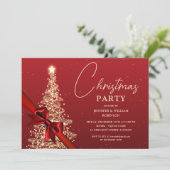 Invitation Élégant Rouge Or Chatoyant Noël Arbre vacances (Debout devant)