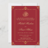 Invitation Elégant rouge or Mariage musulman musulman musulma (Devant)