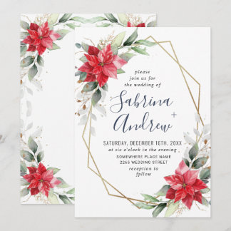 Invitation Elégant rouge Poinsettia hiver verdure Mariage Inv
