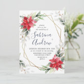 Invitation Elégant Rouge Poinsettia Mariage de verdure hivern (Debout devant)