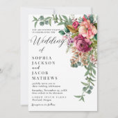 Invitation Elégant Rouge rose romantique Floral mariage d'hiv (Devant)