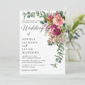 Invitation Elégant Rouge rose romantique Floral mariage d'hiv (Debout devant)