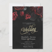 Invitation Élégant rouge Roses Mariage gothique (Devant)