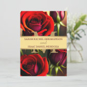 Invitation Elégant Rouge Roses Or Beau Mariage (Debout devant)
