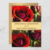 Invitation Elégant Rouge Roses Or Beau Mariage (Devant / Derrière)