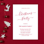 Invitation Élégant Rouge Script Blanc Fête de Noël