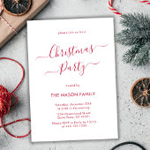 Invitation Élégant Rouge Script Blanc Fête de Noël
