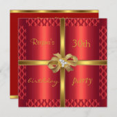 Invitation Elegant Rouge Soie Or Bow Diamond (Devant / Derrière)