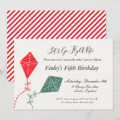 Invitation Elégant rouge vert volant Kite Sky Anniversaire (Devant / Derrière)