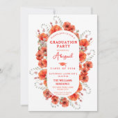 Invitation Elégant Rouge Watercolor Poppies Graduation (Devant)