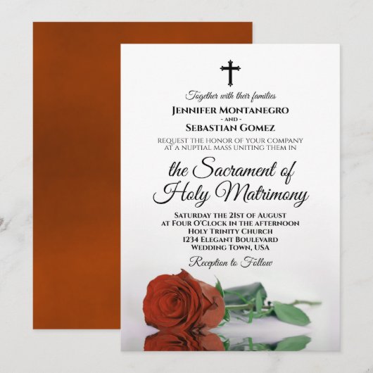 Invitation Elégant rouille Orange Rose Moderne Mariage cathol (Devant / Derrière)