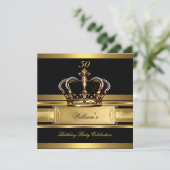 Invitation Elégant Royal Black Gold Anniversaire Prince King (Debout devant)