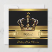 Invitation Elégant Royal Black Gold Anniversaire Prince King (Devant)