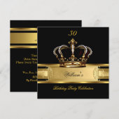 Invitation Elégant Royal Black Gold Anniversaire Prince King  (Devant / Derrière)