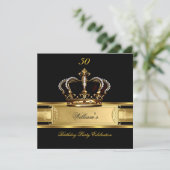 Invitation Elégant Royal Black Gold Anniversaire Prince King  (Debout devant)