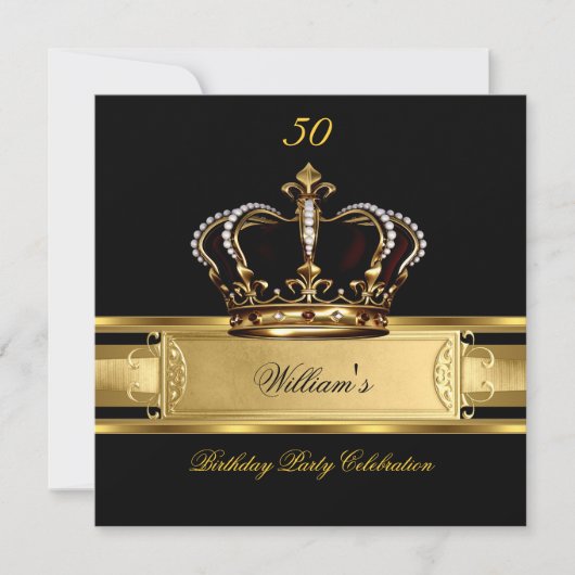 Invitation Elégant Royal Black Gold Anniversaire Prince King  (Devant)