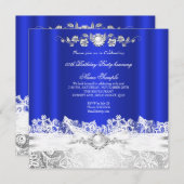 Invitation Elégant Royal Bleu Blanc dentelle Bijou Bow Annive (Devant / Derrière)