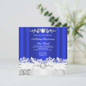 Invitation Elégant Royal Bleu Blanc dentelle Bijou Bow Annive (Debout devant)