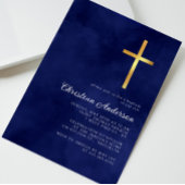 Invitation Elégant Royal Blue Aquarelle Baptême garçon