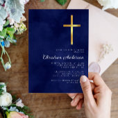 Invitation Elégant Royal Blue Aquarelle Baptême garçon