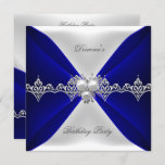 Invitation Elégant Royal Blue Bijou d'anniversaire Blanc Soie<br><div class="desc">Elégant Royal Bleu Anniversaire Bijou d'Argent Blanc Soie Toute Occasion Invitations. Invitations de fête Modèle pour Sweet 16,  Quinceanera,  21e,  30e,  40e,  50e,  60e,  70e,  80e,  90,  100e, </div>