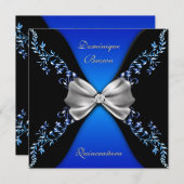 Invitation Élégant Royal Blue Black Diamond Bow (Devant / Derrière)