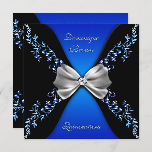 Invitation Élégant Royal Blue Black Diamond Bow (Devant / Derrière)