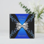 Invitation Élégant Royal Blue Black Diamond Bow (Debout devant)