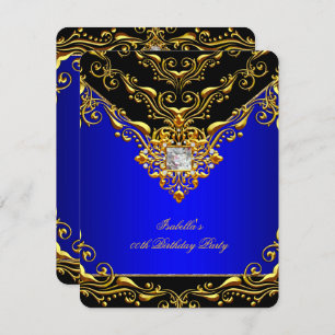 Invitation Elégant Royal Blue Black sur Gold Anniversaire Par