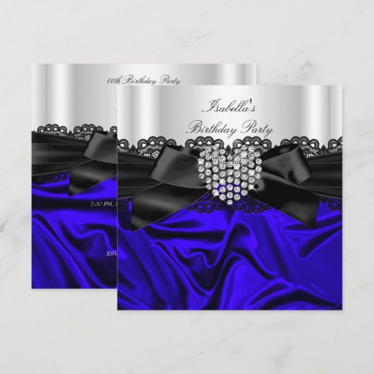 Invitation Elégant Royal Blue Black White Diamond Anniversair (Devant / Derrière)