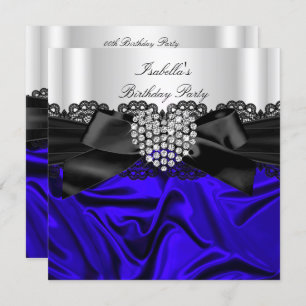 Invitation Elégant Royal Blue Black White Diamond Anniversair