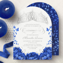 Élégant Royal Blue Butterflies Crown Quinceanera