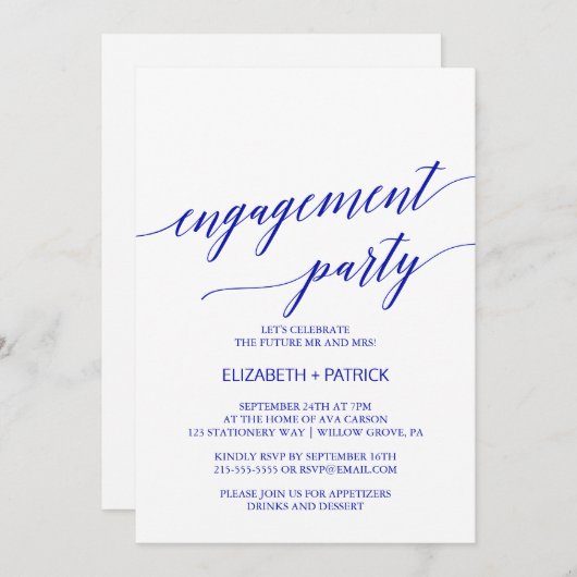 Invitation Élégant Royal Blue Calligraphy (Devant / Derrière)