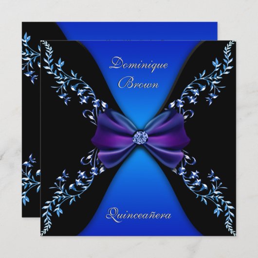 Invitation Élégant Royal Blue Diamond Bow (Devant / Derrière)