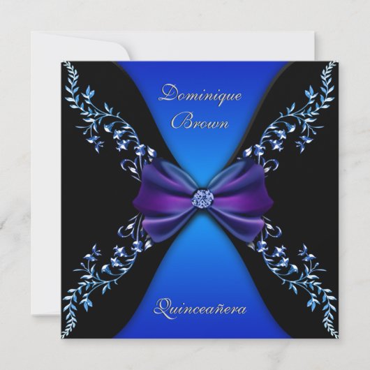 Invitation Élégant Royal Blue Diamond Bow (Devant)