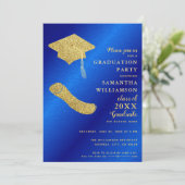 Invitation Élégant Royal Blue et Gold Graduation (Debout devant)