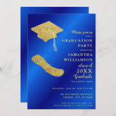 Invitation Élégant Royal Blue et Gold Graduation (Devant / Derrière)