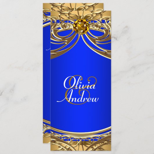 Invitation Elégant Royal Blue et Mariage or (Devant / Derrière)