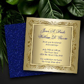 Invitation Elégant Royal Blue et Mariage or