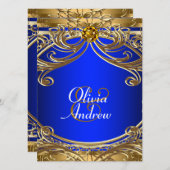 Invitation Elégant Royal Blue et Mariage or (Devant / Derrière)
