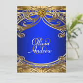 Invitation Elégant Royal Blue et Mariage or (Debout devant)